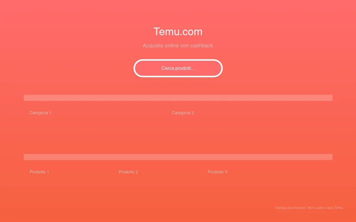 Sito web di Temu aperto dal browser